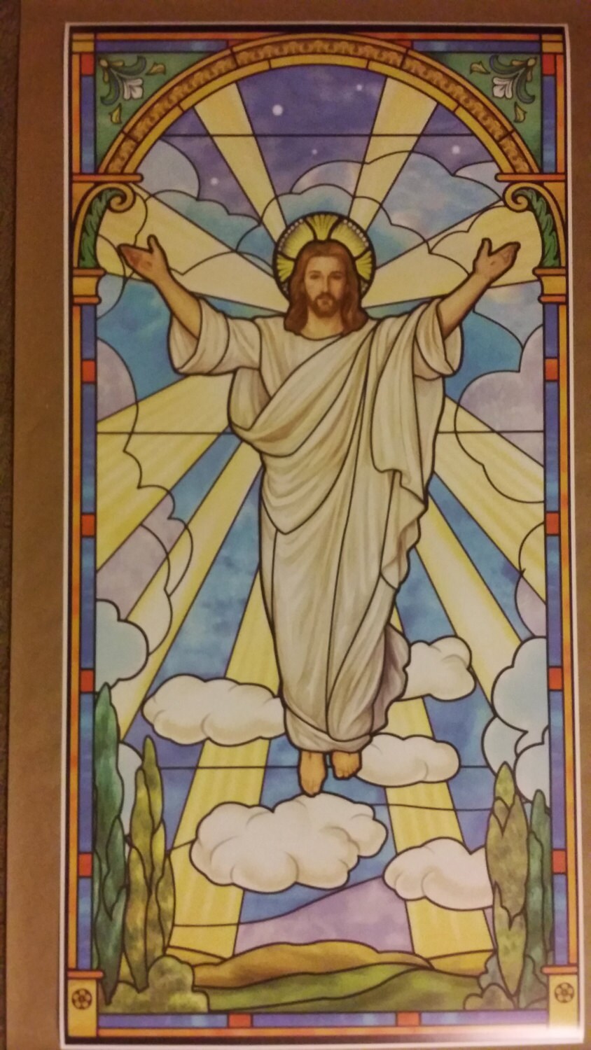 Jesus Has Risen Stained Glass Window Art ENORMOUS 48 x Etsy