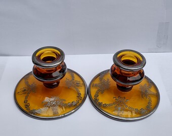 Vintage Dark Amber Candle Holders