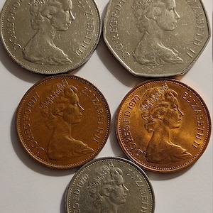 Vintage Great Britain - 5 New Pence Coins