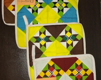 Vintage Lao Song Handicrafts Quilted Pot Holders