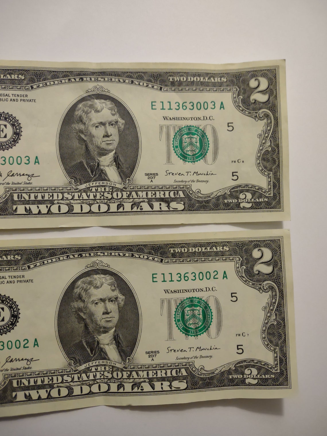 2 2017A Error US Currency 2 Dollar Bills Etsy