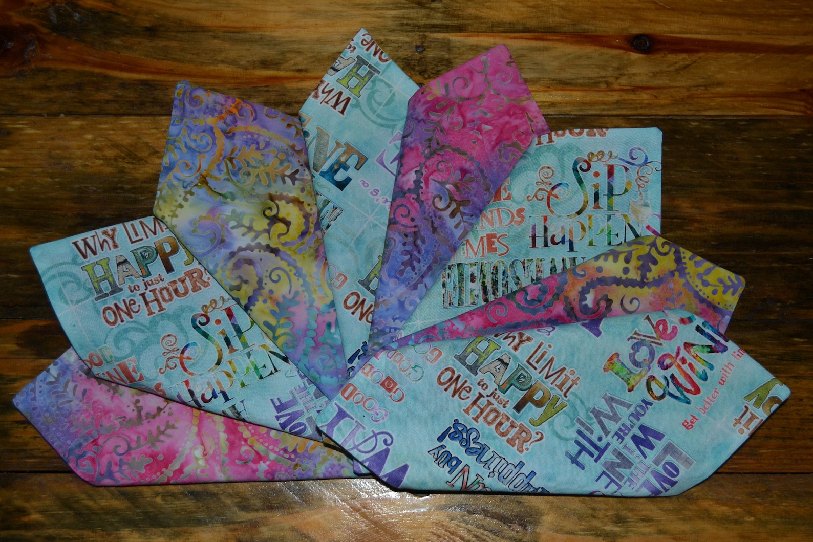 Set of 8 Reversible Cloth Napkins With Wine Words and Batiks. Etsy Israel