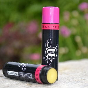 All natural, moisturizing Raspberry lip balm in a tube.