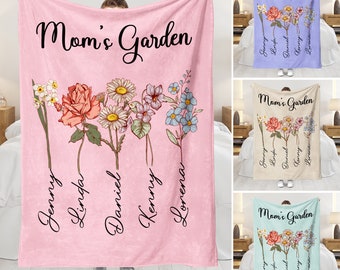 Personalized Grandma's Garden Blanket, Custom Birth Month Flower Gift, Nana's Garden Throw Blanket, Gift for Grandma, Mom's Garden Blanket