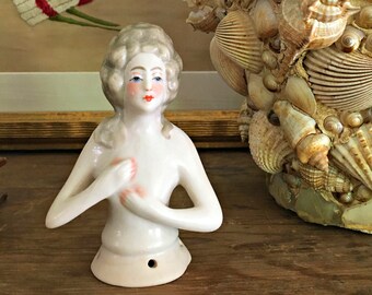 Half Doll Porcelain Half Doll Pincushion Doll German Doll Brush Boudoir Girl Madame Pompadour