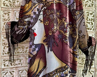 Art Nouveau Silk Velvet Duster: Alphonse Mucha Inspired Kimono