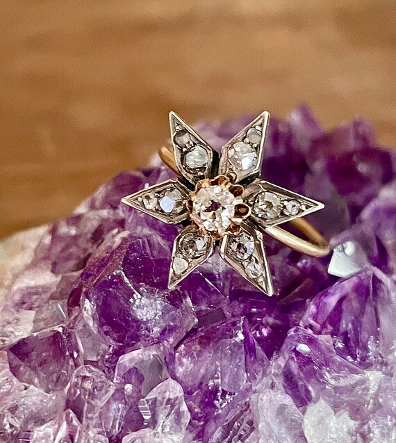 Victorian Diamond Star Ring ~ Diamond Star Ring 1… - image 5