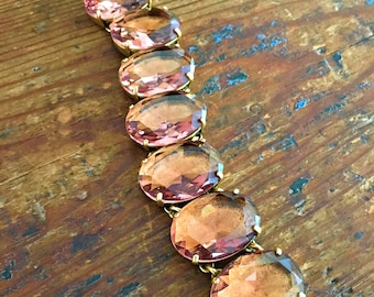 Rose Crystal Bracelet ~ Vintage Crystal Bracelet ~ Antique Crystal Bracelet ~ Art Deco Glass Jewelry