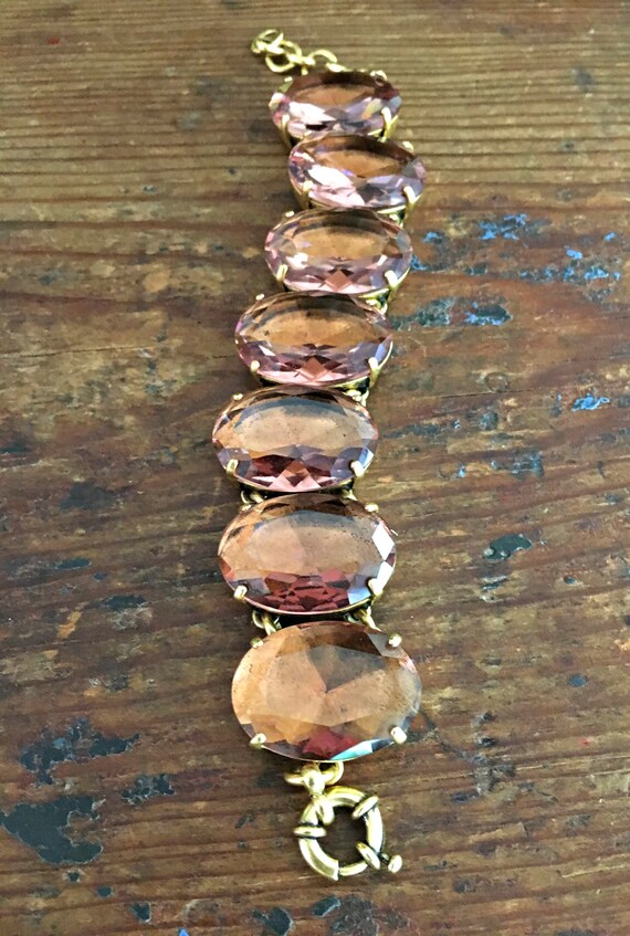 Bracelet Vintage En Cuivre Rose Avec Cristal - Bijou Ancien Style Rétro