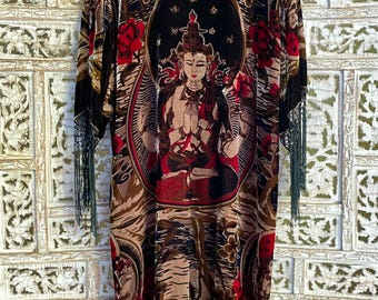 The Heart of Compassion Silk Velvet Kimono Duster Coat ~ Antique Silk Velvet Buddha Shawl Coat ~ Buddha Velvet Kimono Jacket