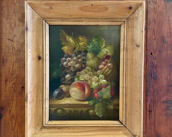 Victorian Original Oil Paint Fruit Medley ~ Antique Signed Original Oil Paint of Fruit Medley