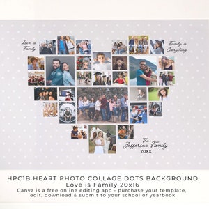 Editable Family Heart Photo Collage Canva Template, 30 photos - 16x20 collage, Christmas, Birthday, Mother&#39;s Day, HPC1DOTS