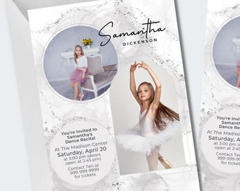 Dance Recital Invitation Template - Silver Glitter Invitation - 5x7, Editable Photo Collage, Editable Canva Template, DA75DI