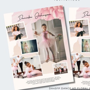 Dance Recital Program Ad Template, Pink Floral, Edit - Editable Full Page 8.5x11 Photo Collage Dance Ad, CANVA TEMPLATE, DA45FP