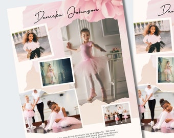 Dance Recital Program Ad Template, Pink Floral, Edit - Editable Full Page 8.5x11 Photo Collage Dance Ad, CANVA TEMPLATE, DA45FP