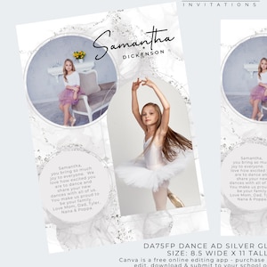 Dance Recital Ad Full Page Template - Silver Glitter Dance Recital Program Ad, Editable Photo Collage, Editable Canva Template, DA75FP