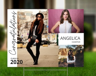Yard Sign, Graduation Sign, Canva Template, Class of 2020, Personalized Photo Lawn Sign, 18x24 inches, Horizontal, GYS2a