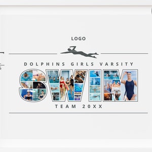 Mädchen schwimmen Foto-Collage bearbeitbare Sportteam-Plakatvorlage - horizontal 20x16 - Geschenk für Schwimm-Team, Einzelperson oder Trainer, Abschlussgeschenk