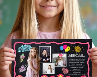 Girl Half Page Yearbook Ad Template. Colorful Chalk School Tribute - Buyer edits with free Canva App,