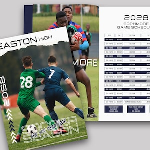 Soccer Athletic Program Template, Senior Night, 34-page magazine style design for print-promotion, Booster Clubs, SOCCER Teams, 01SOCCER