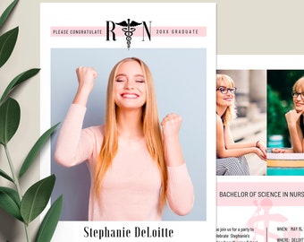 Personalized Nurse Graduation Card CANVA TEMPLATE, Graduation Invitation PartyTemplate, Medical Grad, Photo Collage, 5x7, DIY Editable, NGC2