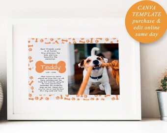 May include: A white framed printable with a photo of a dog playing with a rope toy. The text reads "Best Friends come in all forms. How precious the time and how beautiful the memories. Teddy. Love, Look. What tomorrow starts without me know that I am with you in spirit. Teddy, I know you are in doggy heaven getting lots of love and special care. Remember that you were my best friend and I will always cry for you. I had the best dog a dog could ever have."