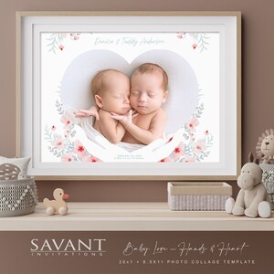 Druckbare Baby-Collage-Blumenvorlage – personalisierte Kinderzimmer-Wandkunst-Pastellblumen-Geschenk für Mama-Oma-Eltern – Geburtsurkunde – BLC3