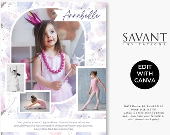 Plantillas de anuncios del programa de recital de danza de acuarela de página completa - Plantilla de anuncio tributo al anuario - Annabelle - Mariposas - DA25