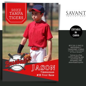 Modello di carta collezionabile di baseball modificabile in Canva - Carta collezionabile sportiva per giocatori 2,5X3,5, ragazzo-ragazza, BTC20-20B
