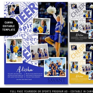 Sjabloon jaarboekadvertentie, advertentie Cheer Sports-programma, bewerkbaar in CANVA, paginagrote fotocollage, 8,5 x 11, CHYA1