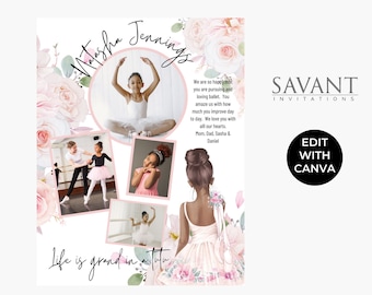 Full Page Dance Ad Tribute - Life is grand in a tutu, floral pink and gray Ballerina Dance Recital Program Ad, Ethnic Versions below DATFAA3