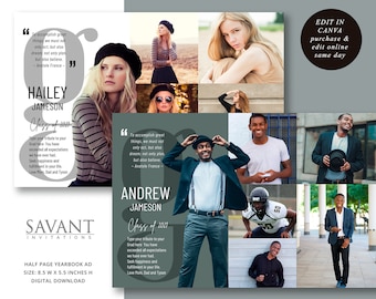Graduation Yearbook Ad Canva Vorlage, bearbeitbare Jahrbuch-Tribute-Anzeige, einzigartiger Editionsstil, Mädchen oder Kerl HALF Page Ad, YBA29CHP