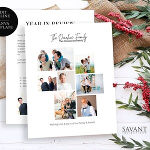 Family Christmas Newsletter Template, Year in Review Photo Newsletter and Christmas Photo Card, Canva Template, US Letter, 5x7 Card, YIRC11