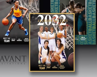 New! Girls Basketball Program Template, Yearbook - Sports, Senior Night, 20-pg magazine layout, edit in Canva, 8.5X11 & 5.5X8.5, 04GBSKTBL