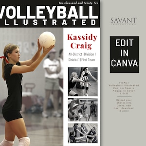 Volleyball Magazine Cover Template, Personalized Sports Template, Editable Graduation Gift, CANVA TEMPLATE, VISMC1