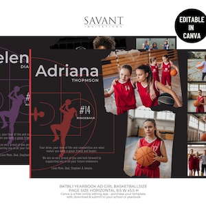 Anuncio editable del anuario de media página de baloncesto - Anuncio del programa deportivo - Niña, BKTBL1