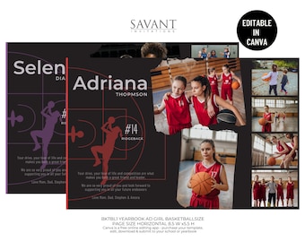 Editable Basketball Half Page Yearbook Ad - Sports Program Ad - Girl, BKTBL1