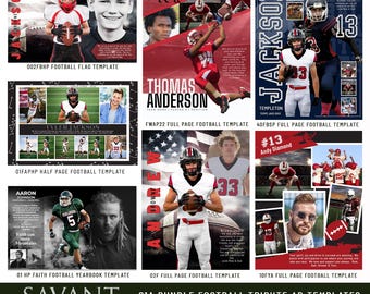 Football Template Bundle • 7 Editable Tribute Ad Yearbook & Senior Night Layouts • Full + Half Page • Canva Drag‑and‑Drop