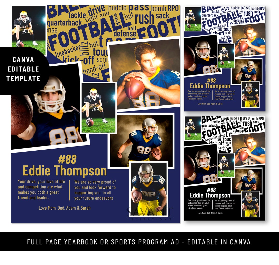 Full Page Football Yearbook Ad Template Sports Program Ad Editable In 