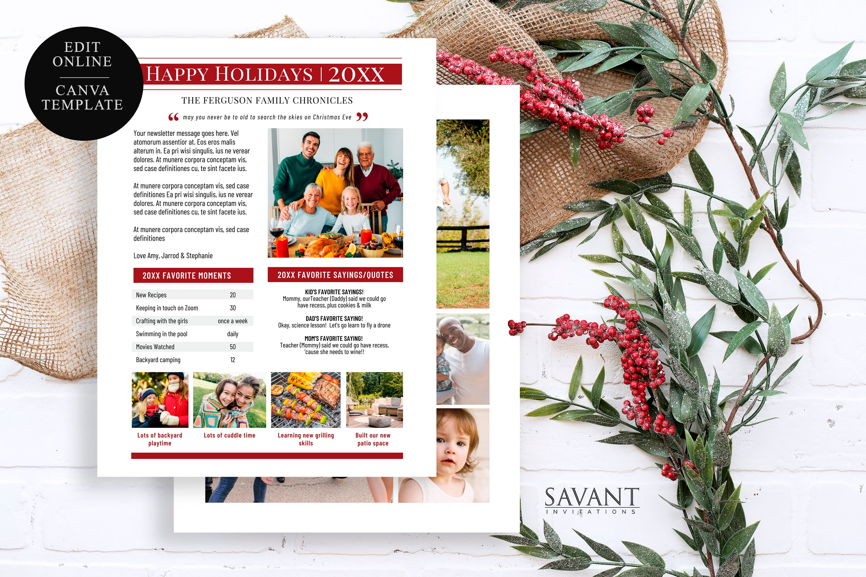 Classic Year in Review Family Photo Newsletter Template, Editable ...