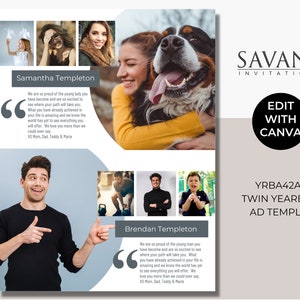 Plantilla de anuncio de página completa para el anuario de los gemelos - Homenaje personalizado a la graduación de los hermanos de la escuela primaria y secundaria - Canva editable, YRBA42AFP