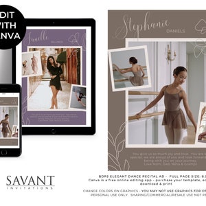 Elegant Dance Recital Program Ad Template, Editable Custom Full Page 8.5x11 Photo Collage Dance Ad, CANVA TEMPLATE, BDR5