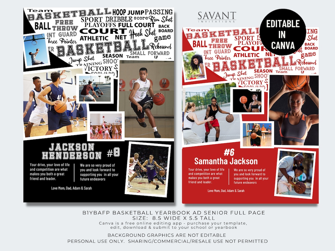 Basketball Yearbook Ad Full Page, Sports Program Ad, Editable in CANVA
