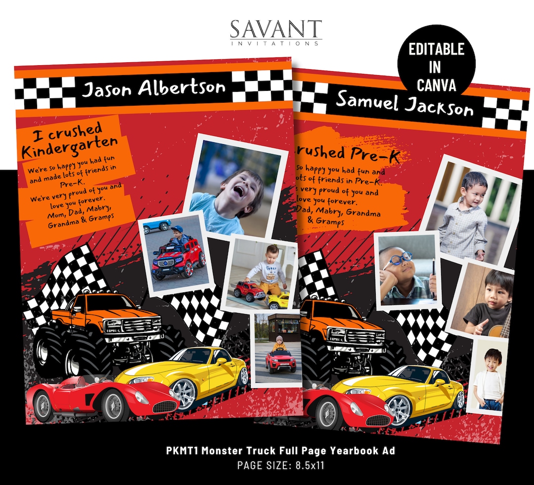 Monster Truck Yearbook Ad, Full Page Yearbook Tribute Page for the