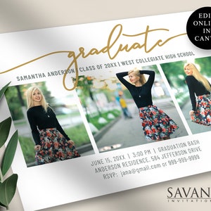 Senior Announcement Graduation Card, Grad Invitation Template, Canva Template, Photo Collage Card, 5x7, DIY, Editable and Printable, 21a