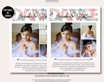 Anuncio de recital de baile de un cuarto de página, anuncio del programa de recital de baile, plantilla Canva, personalice su anuncio de baile con foto, DRA1QP