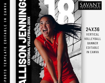 24x36 Volleyball Sports Banner Template, Senior Night Banners, edit in Canva, VBB1