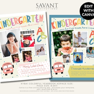 Kindergarten Full Page Yearbook Ad Template. COLORFUL YEARBOOK AD - Buyer edits with free Canva App, KYBA1