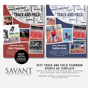 Plantilla de anuncio de anuario de atletismo de página completa, anuncio de programa deportivo, editable en CANVA, gráfico de Word Art, collage de fotos de 8,5 x 11, 01TF