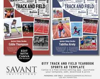 Full Page Track and Field Yearbook Ad Template, Sports Program Ad, editable in CANVA, Word Art Graphic, 8.5x11 Photo Collage, 01TF